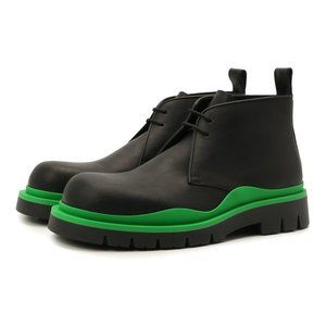 BOTTEGA VENETA Tire black & green leather ankle boots with chaunky soles 10 43
